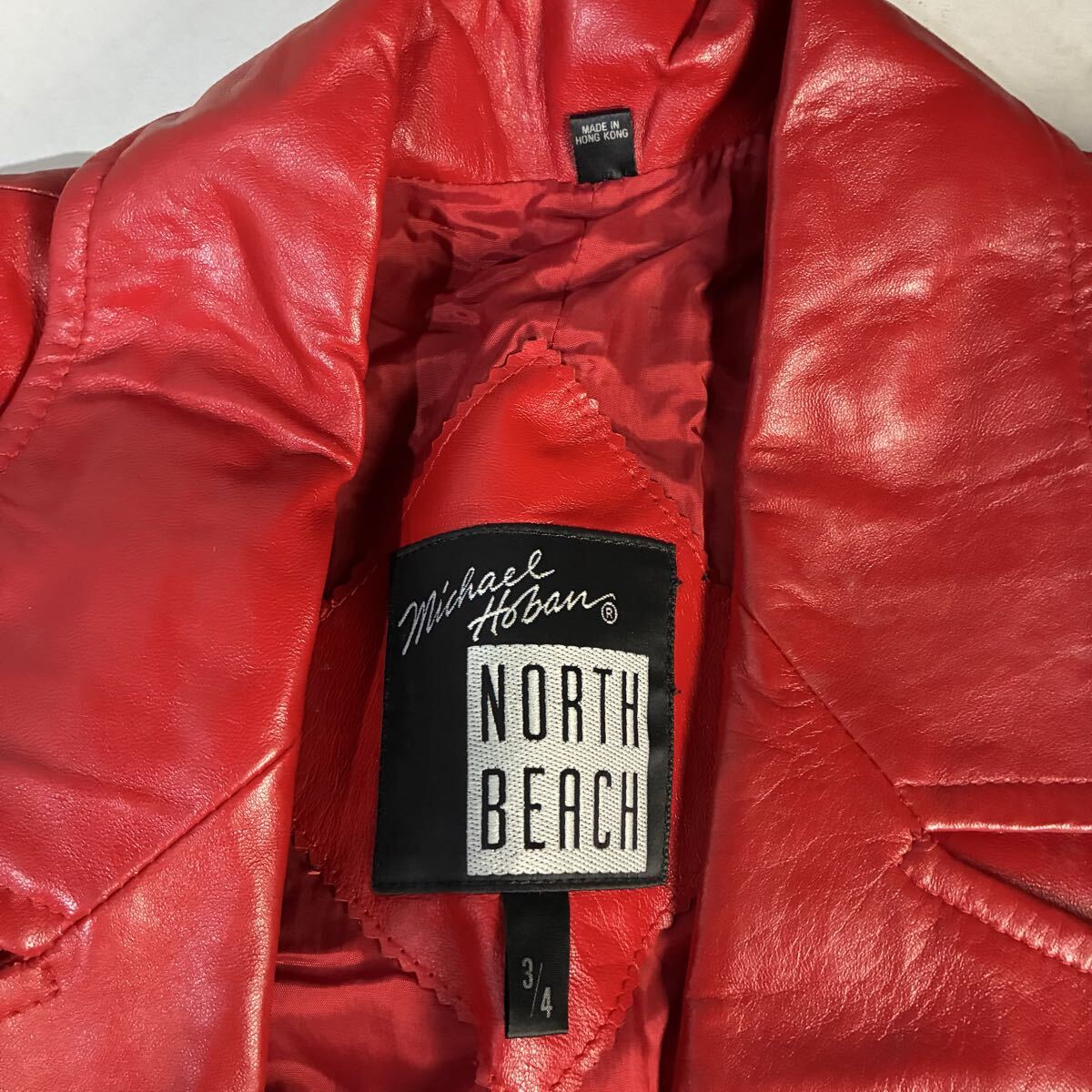 North Beach レザージャケット テーラードジャケット 本革 リアルレザー 赤色 2Bジャケット ブルゾン アウター 希少【送料一律/同梱可能】W_画像9
