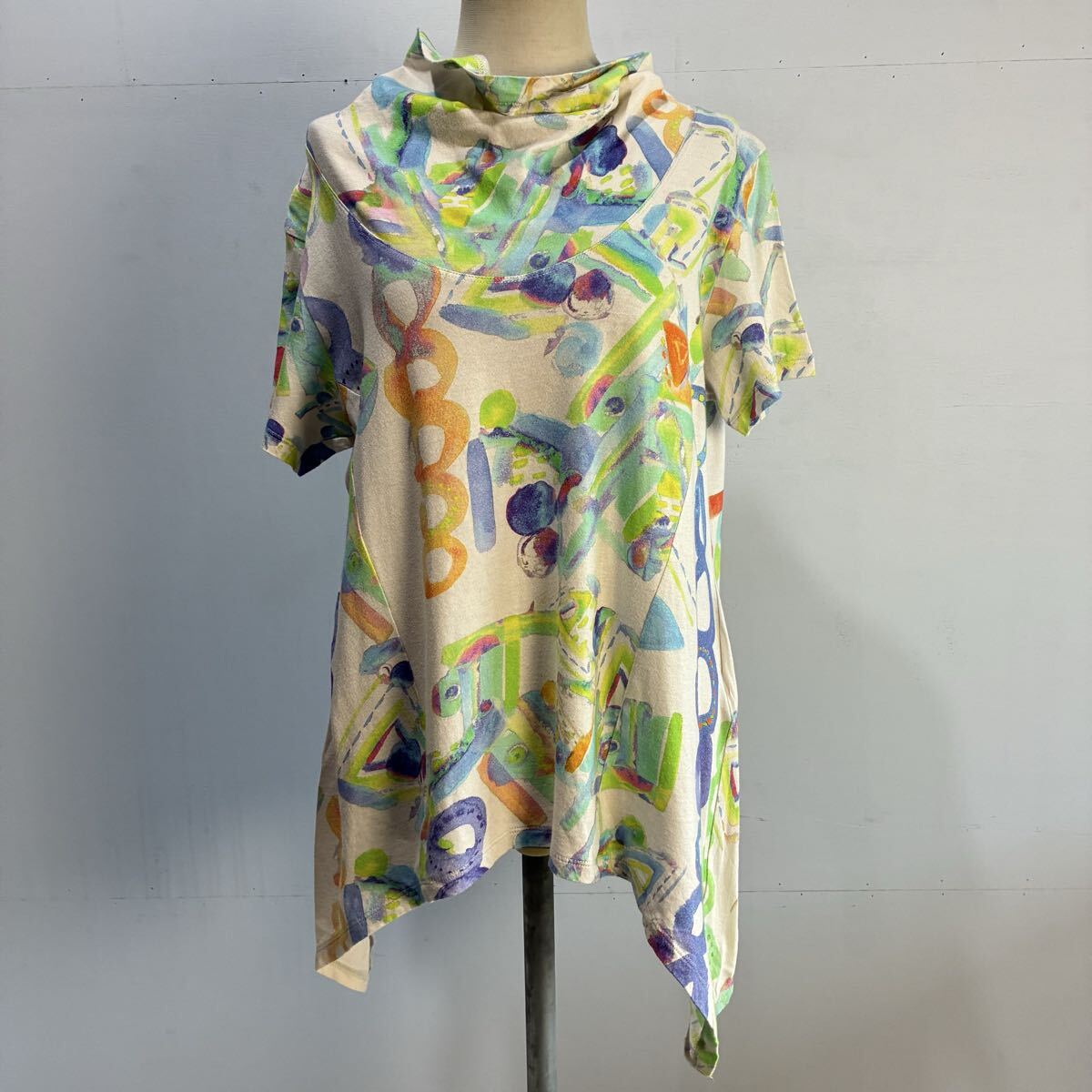 cube sensounico センソユニコ デザインカットソー 総柄Tシャツ 半袖カットソー ハイネック チュニック 希少【レターパックライト郵送可】W_画像1