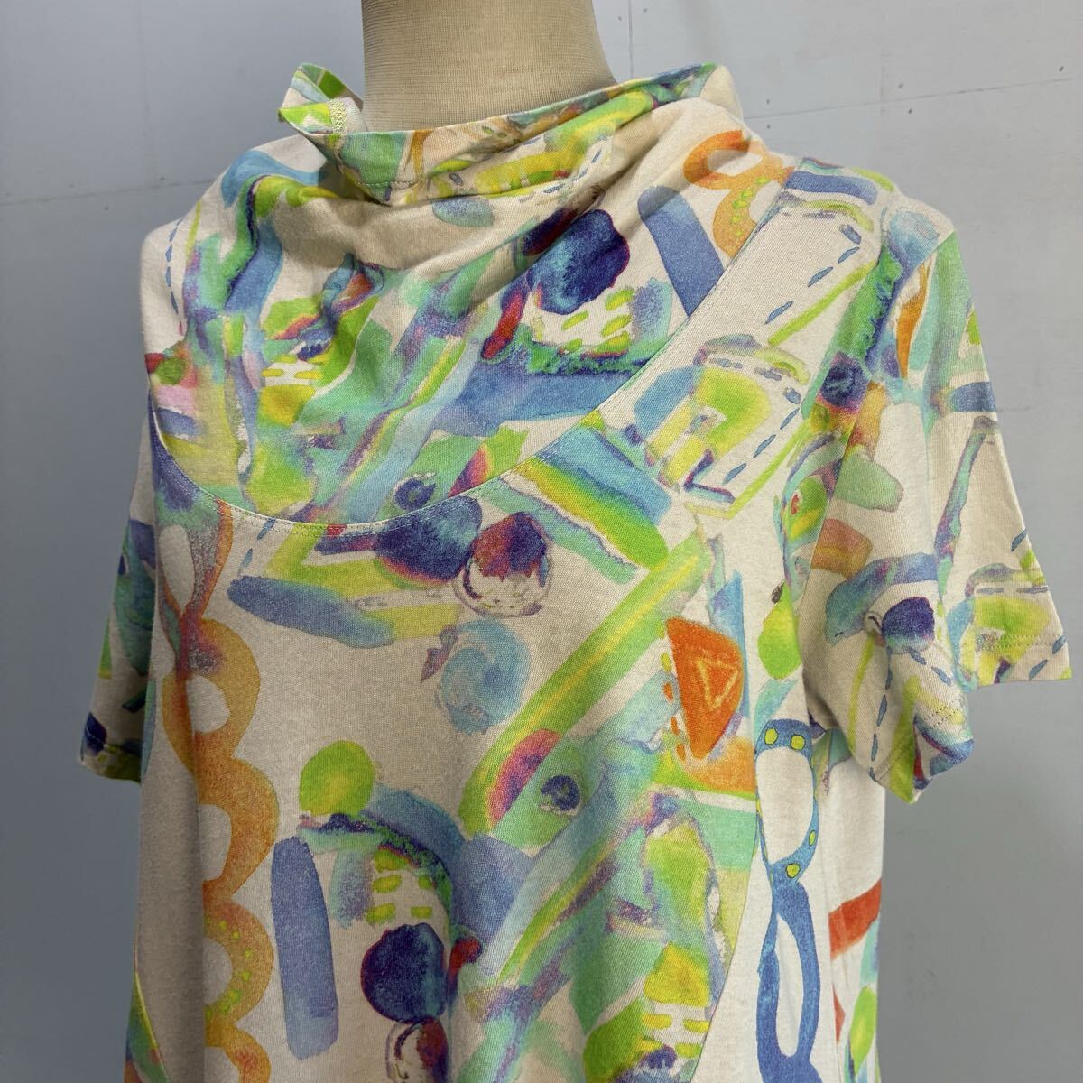 cube sensounico センソユニコ デザインカットソー 総柄Tシャツ 半袖カットソー ハイネック チュニック 希少【レターパックライト郵送可】W_画像2