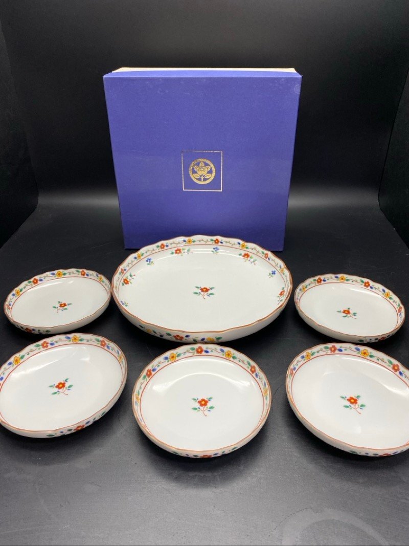 橘吉 花づくし 取り分け揃 小皿 5枚 大皿 1枚 たち吉 紙箱 長期保管品 ☆ちょこオク☆80_画像1