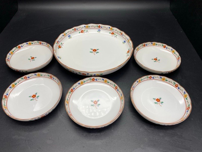 橘吉 花づくし 取り分け揃 小皿 5枚 大皿 1枚 たち吉 紙箱 長期保管品 ☆ちょこオク☆80_画像2