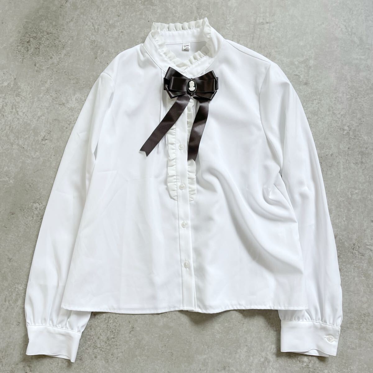 ELLE en noir クラシカルパフスリーブジャケットスーツ　160 黒　エルアンノアール　卒業式　結婚式　チェック　リボン　_画像6