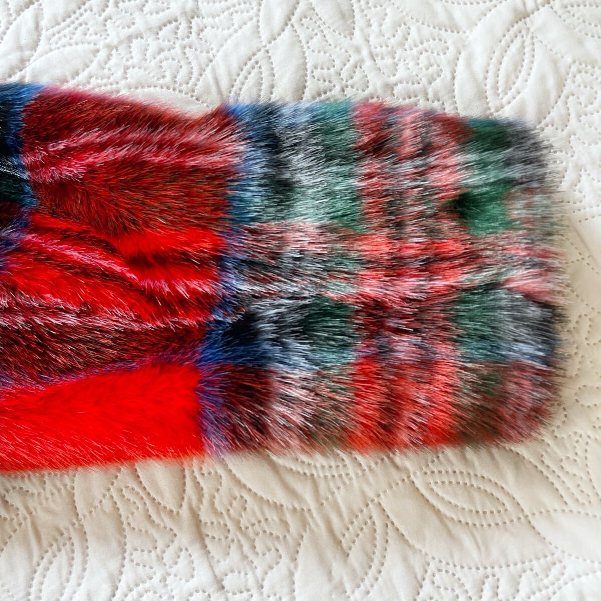 美品 jakke ジャッキー ファーコート チェック UK10 ノーカラー 赤 アウター _画像10