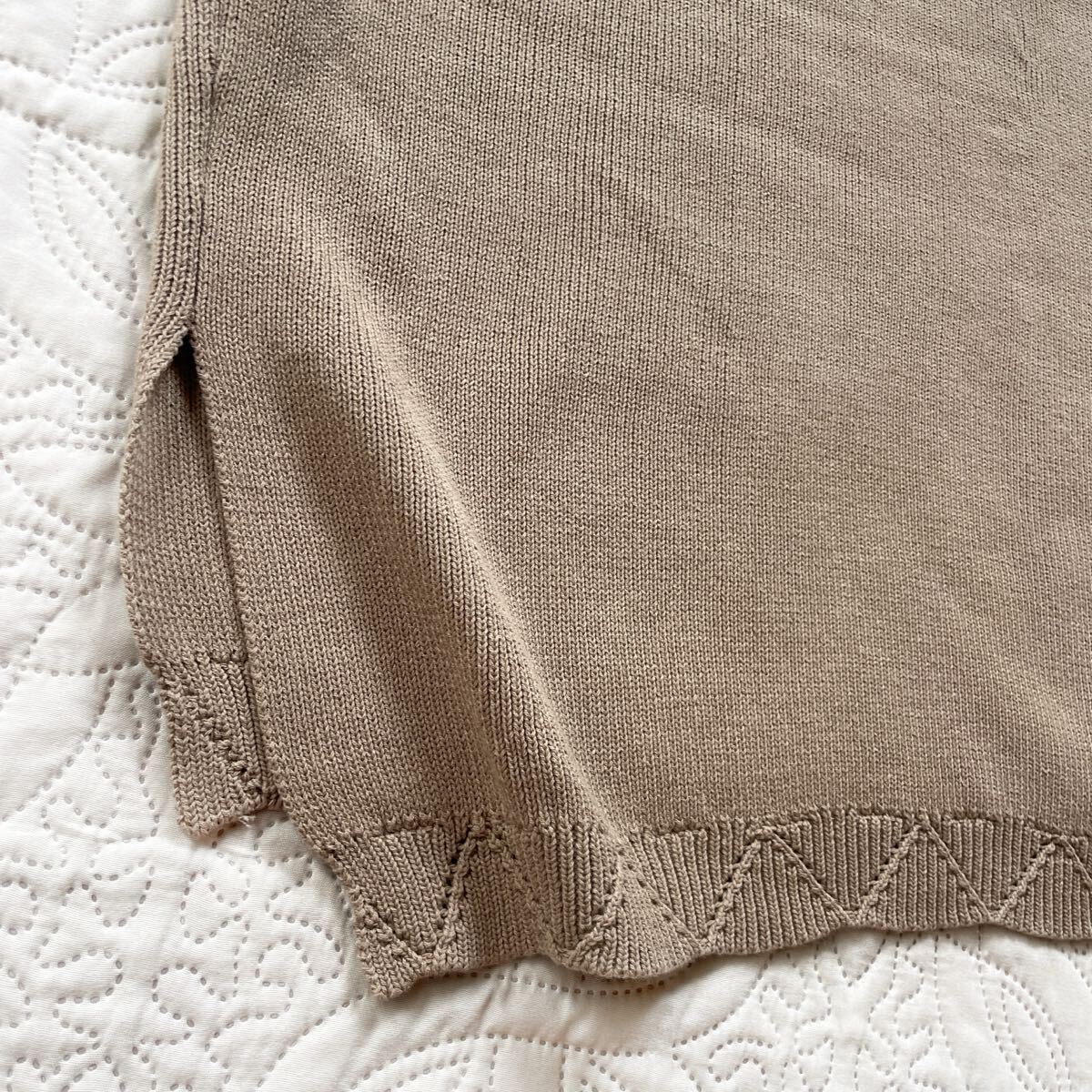 オオカミとフクロウ　ニットベスト　ベージュ　コットン　綿　コットン　模様編み　リブ　スリット入り ノースリーブ_画像9