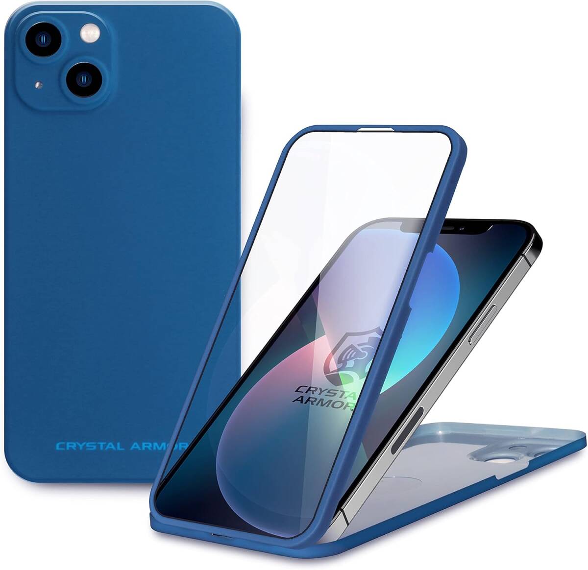 クリスタルアーマー iPhone 13 ケース ガラスフィルム 液晶保護 一体型 全面保護 Ultra Light 360 NAVY PEI24-UL-NV アピロス_画像3