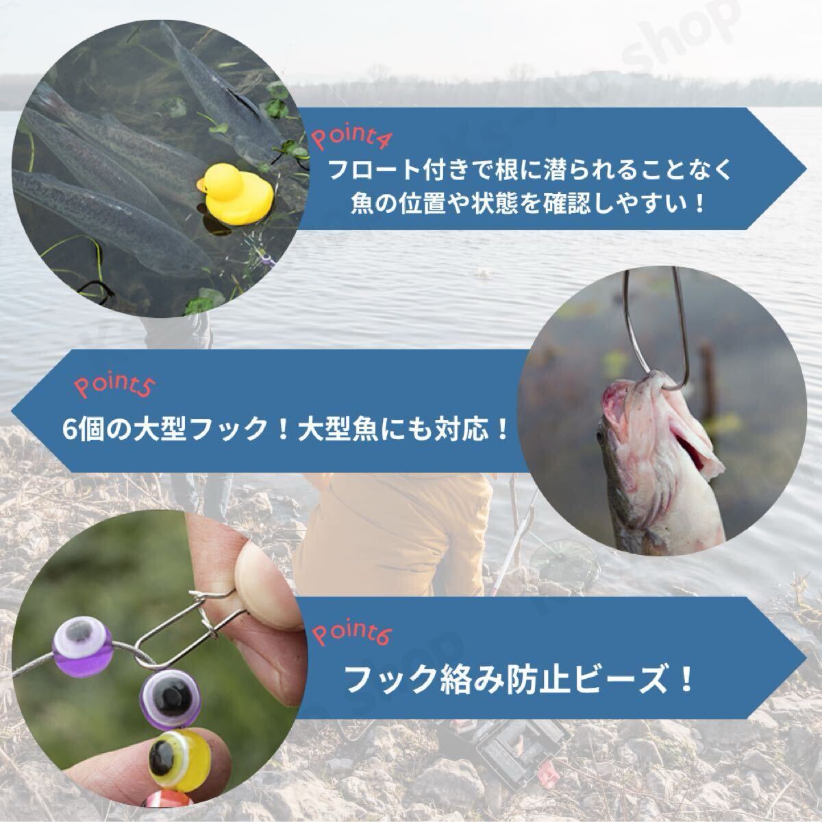 ストリンガー　フロート付き　大型フック6個　リール式　ワイヤーロープ　カラビナ_画像3