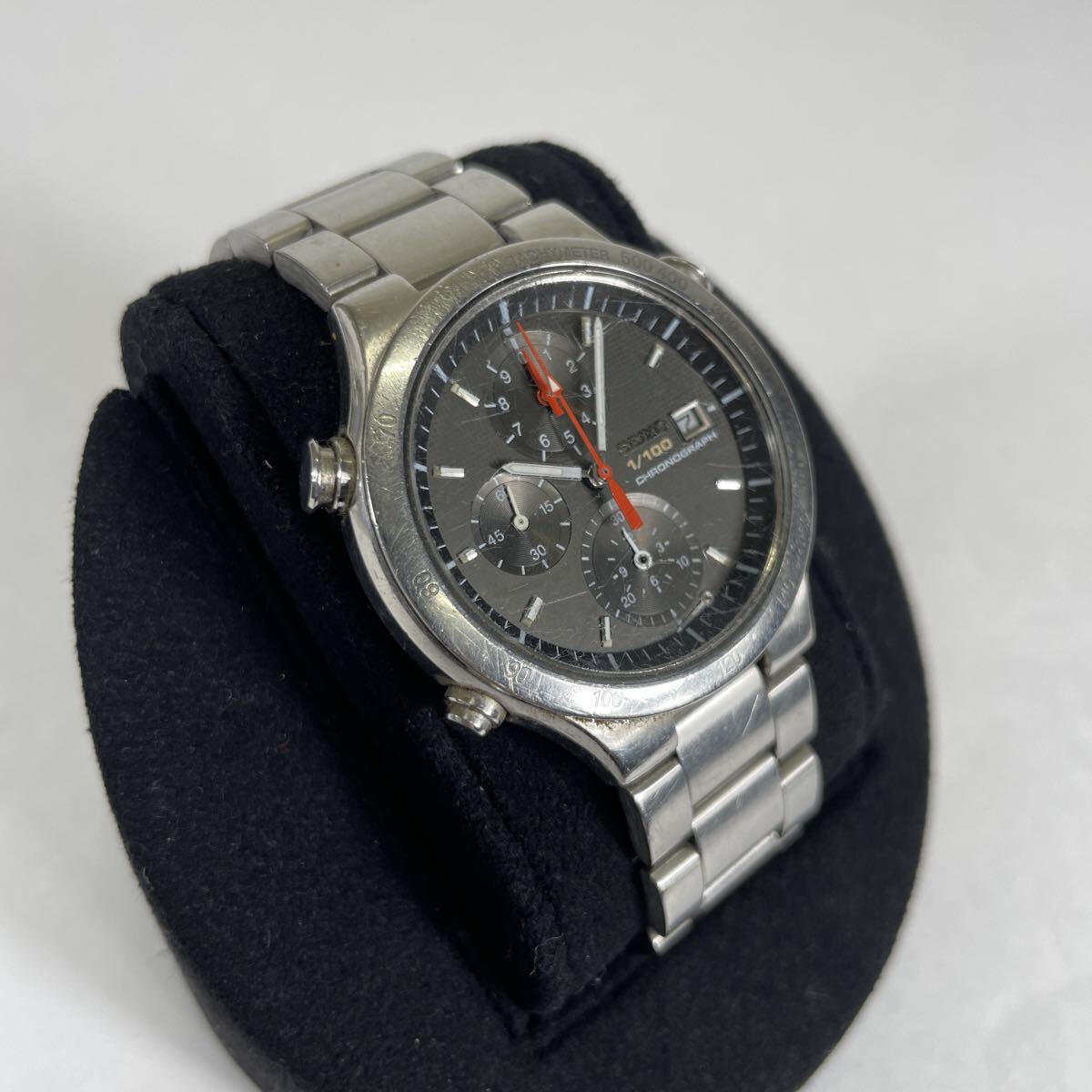 2502EL1187 SEIKO 7T52-6A30 CHRONOGRAPH セイコー クロノグラフ クォーツ QZ メンズ 腕時計 黒文字盤 不動 現状品_画像4