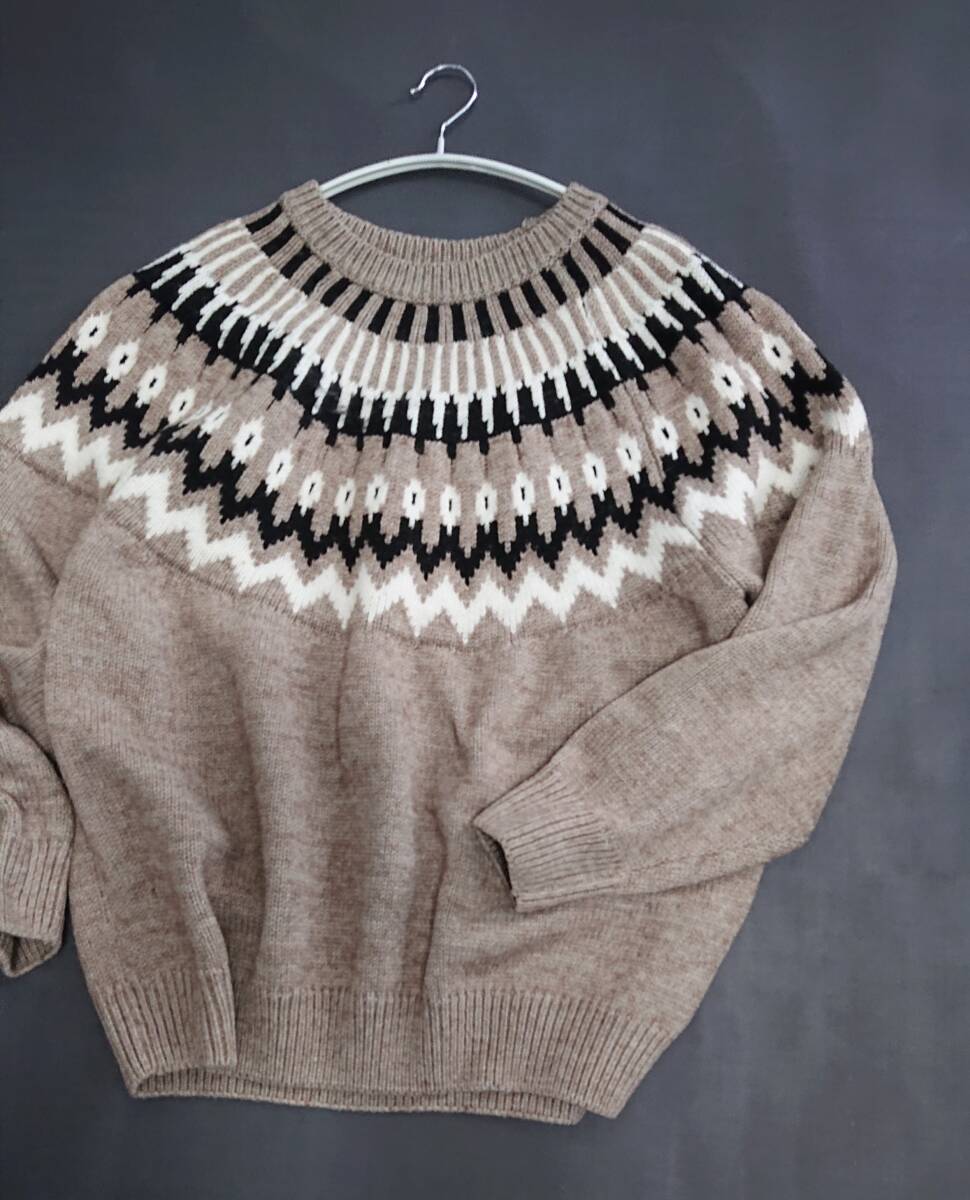 ジーユー GU ローゲージノルディックセーター ブラウンL♪_画像2
