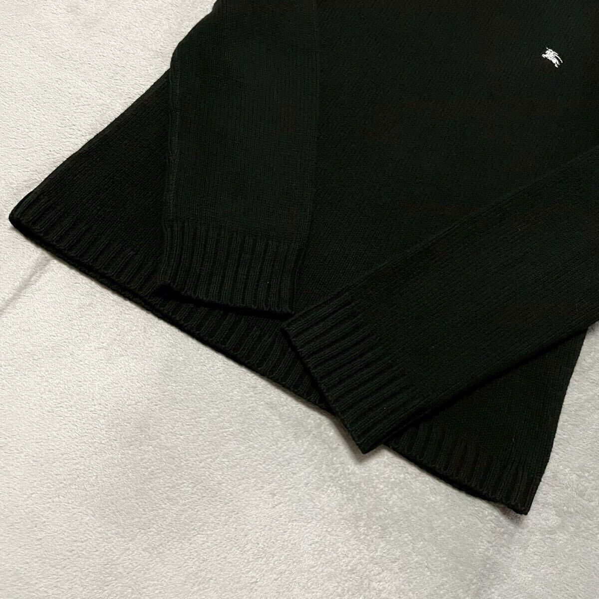 美品/M相当★BURBERRY BLACK LABEL バーバリー ブラックレーベル ニット セーター ホースロゴ 刺繍 肩ノバチェック メンズ 2 黒 ブラック_画像3