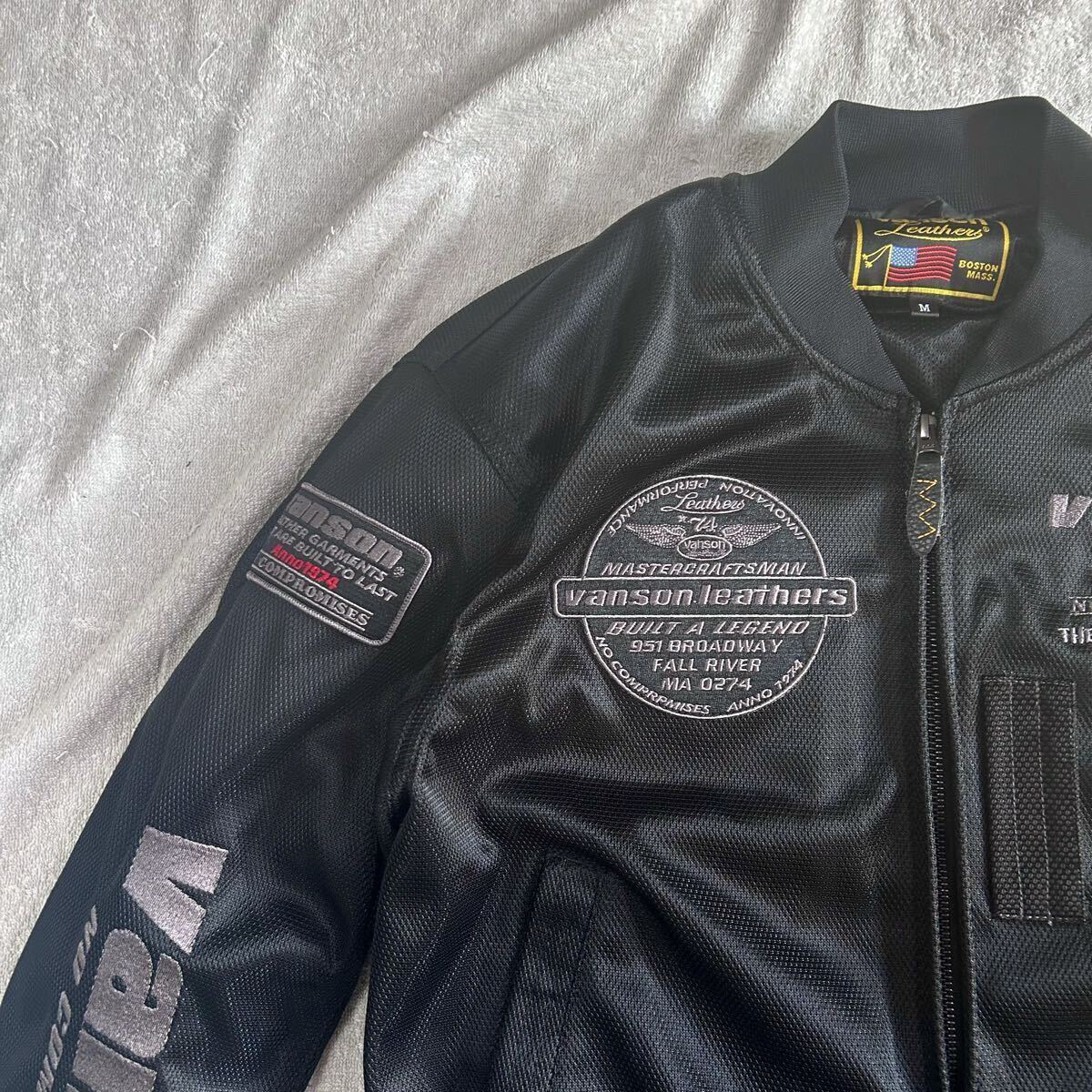 ★サイズ限定特価 VANSON TVS2501S BK/GM Mサイズ バンソン メッシュジャケット ストレッチ素材 MA-1タイプ 定価28490円 正規 A71030-2_画像3