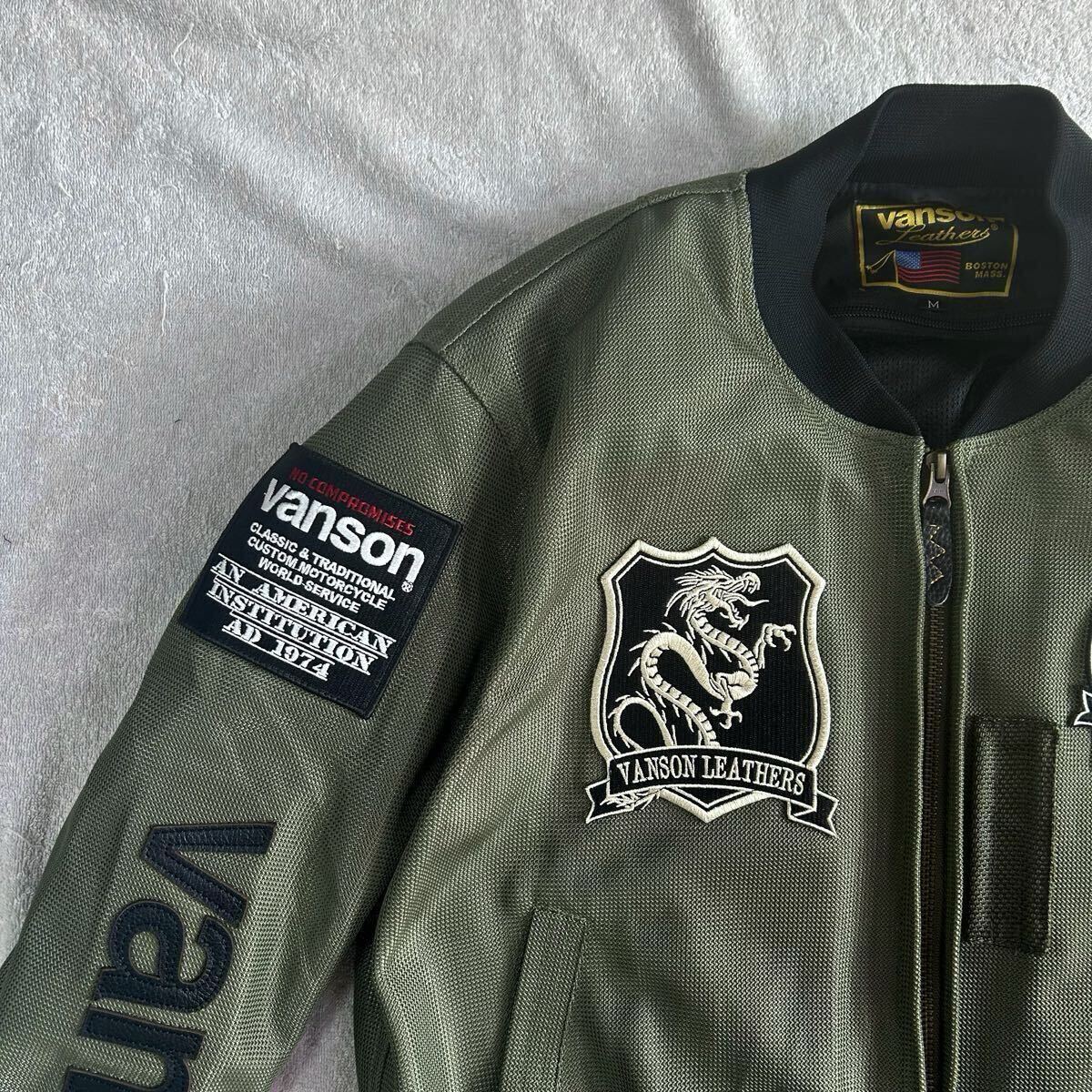 ★旧品番処分 VANSON VS24101S KH/BK Mサイズ バンソン MA-1 ジャケット 防風インナー付き 3シーズン対応 定価34980円 A71030-7_画像3