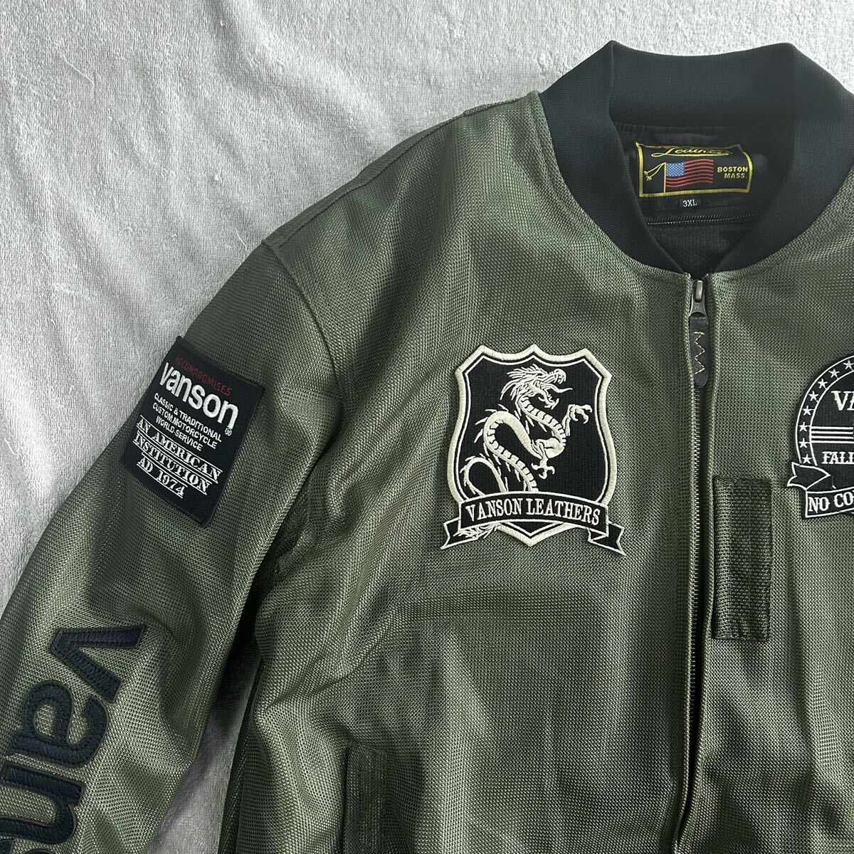 ★旧品番処分 VANSON VS24101S KH/BK 3XLサイズ バンソン MA-1 ジャケット 防風インナー付き 3シーズン対応 定価34980円 A71030-9_画像3