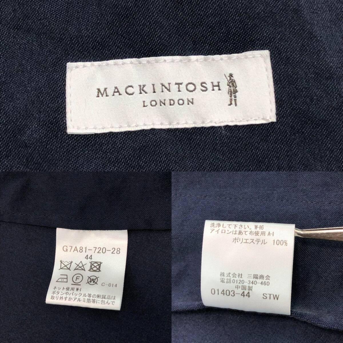 美品/希少2XLサイズ●白タグ マッキントッシュ MACKINTOSH LONDON フーデッドコート 44サイズ 2way フード取外可 メンズ ネイビー ジップ_画像10