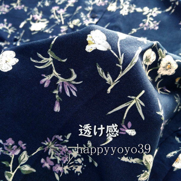 新品3L 紺 花柄レーヨン シャツ ブラウス チュニック 大きいサイズ七分袖 プルオーバー ブラウス大きいサイズ スキッパー ミセス_画像6