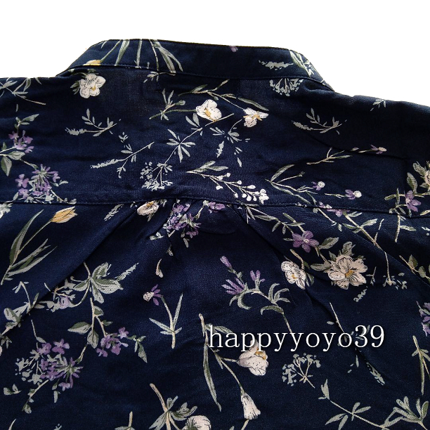 新品3L 紺 花柄レーヨン シャツ ブラウス チュニック 大きいサイズ七分袖 プルオーバー ブラウス大きいサイズ スキッパー ミセス_画像7