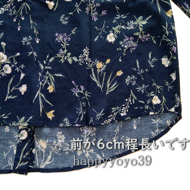 新品3L 紺 花柄レーヨン シャツ ブラウス チュニック 大きいサイズ七分袖 プルオーバー ブラウス大きいサイズ スキッパー ミセス_画像9