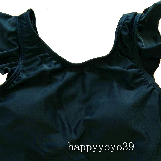 激安■1６0(170)黒 VN肩フリル Ａライン　黒スクール水着スカートタイプ ワンピース新品 女子　学校プール授業 スイミング k_画像3