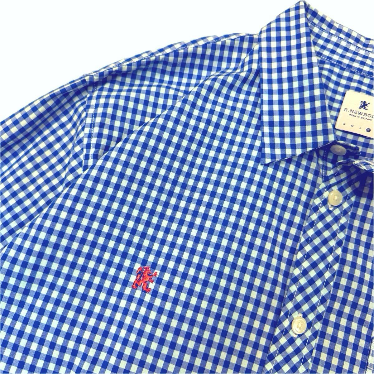 R.NEWBOLD ギンガムチェック 長袖 シャツ ブルー コットン 100 メンズ XL アールニューボールド ポールスミス 姉妹ブランド 青 綿 _画像9