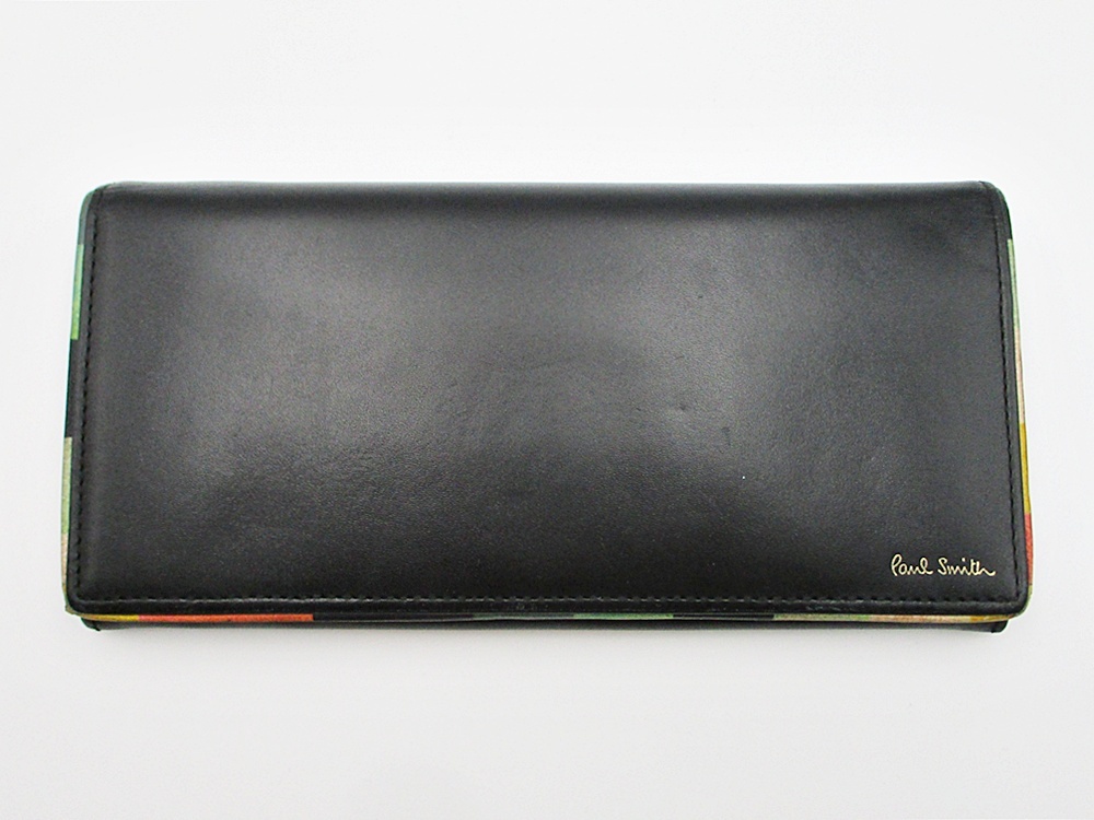 B25-2357 Paul Smith ポールスミス 二つ折り長財布 ロングウォレット ブラック メンズ ブランド 中古_画像1