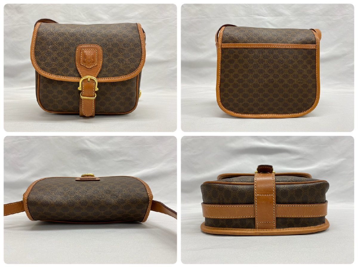 ◇◇CELINE セリーヌ マカダム柄 ミニショルダーバッグ M90 レザー ブラウン系 斜めがけ ポシェット ヴィンテージ◇◇_画像2