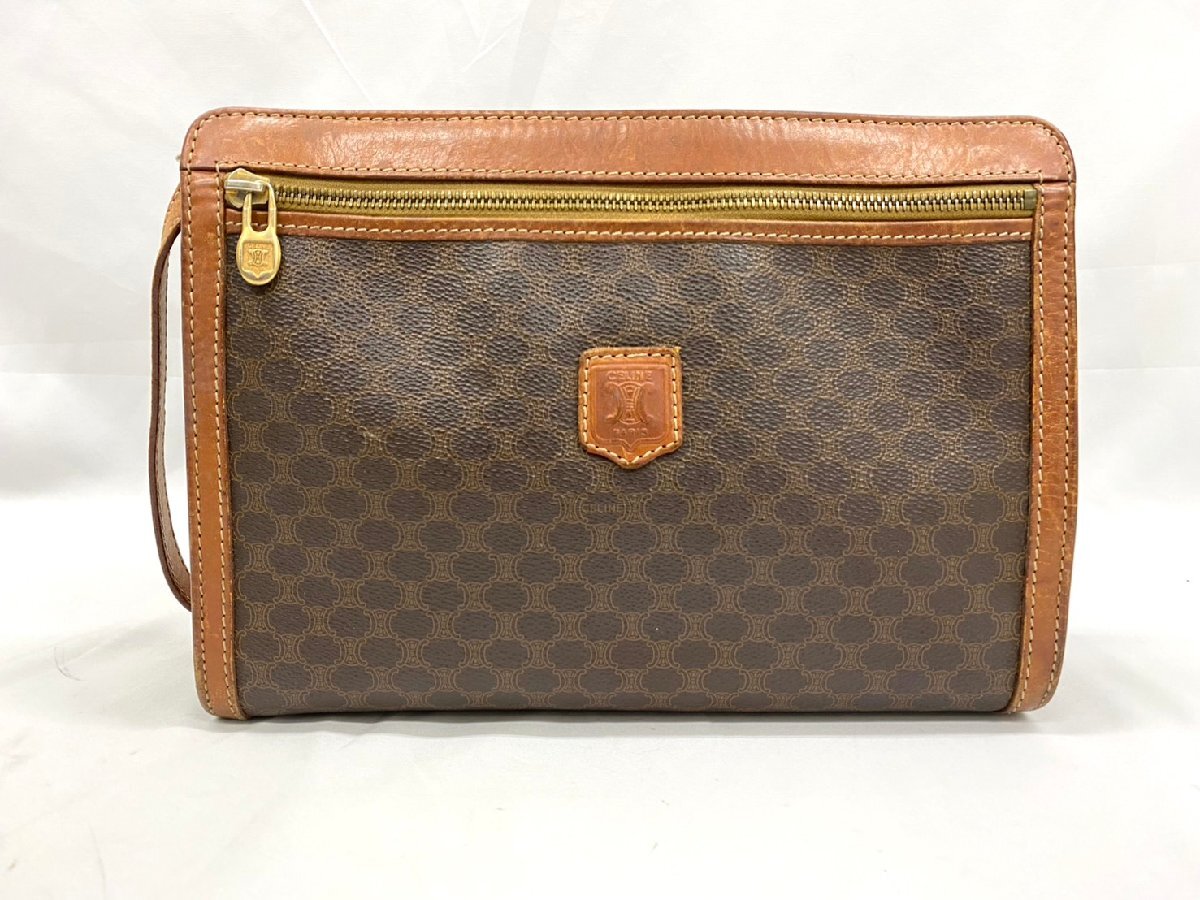 ◇◇CELINE セリーヌ マカダム柄 セカンドバッグ クラッチバッグ DM93 PVC×レザー ブラウン系 ゴールド金具◇◇_画像1