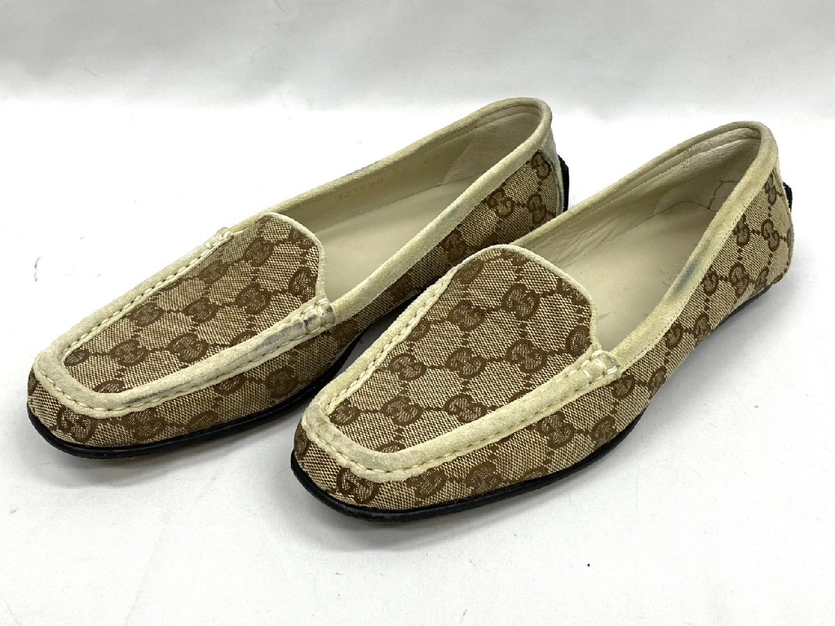 ◇◇ GUCCI グッチ GGキャンバス ドライビングシューズ 靴 サイズ38 24~24.5㎝ ベージュ系 箱・保存袋付き ◇◇S7797_画像2