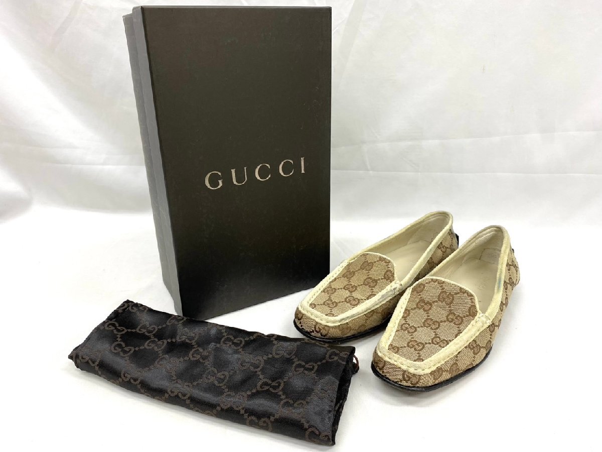 ◇◇ GUCCI グッチ GGキャンバス ドライビングシューズ 靴 サイズ38 24~24.5㎝ ベージュ系 箱・保存袋付き ◇◇S7797_画像1
