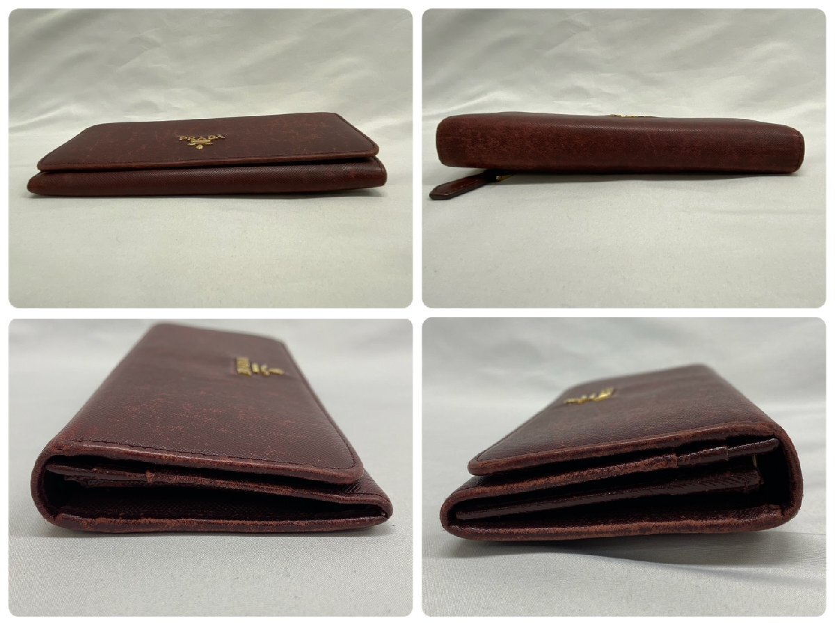 ◇◇ PRADA プラダ サフィアーノ GRANTO レザー 長財布 二つ折り ワインレッド Wホック 小銭入れファスナー レディース 箱 ◇◇_画像3