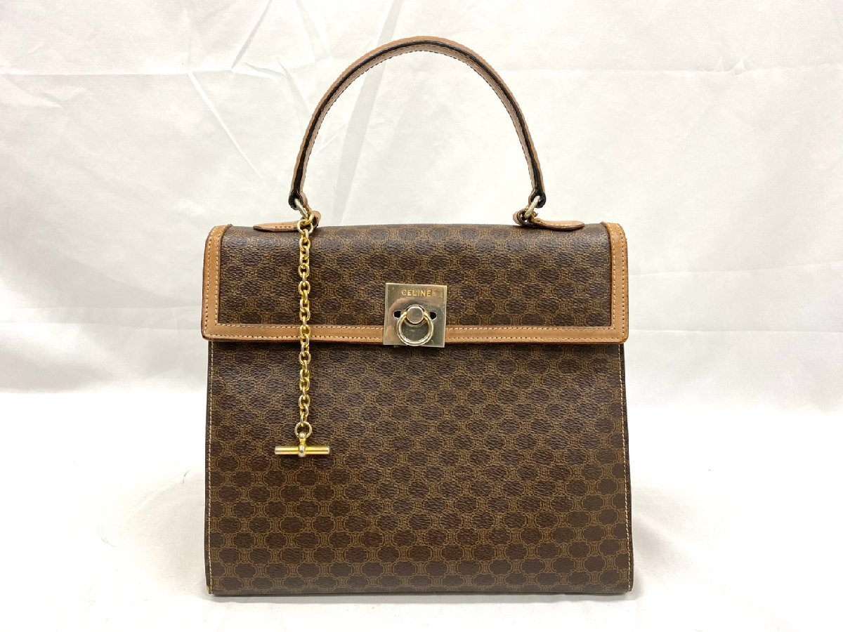 ◇◇ CELINE セリーヌ マカダム柄 ハンドバッグ M14 ゴールド金具 レザー×PVC ブラウン系 ◇◇_画像1