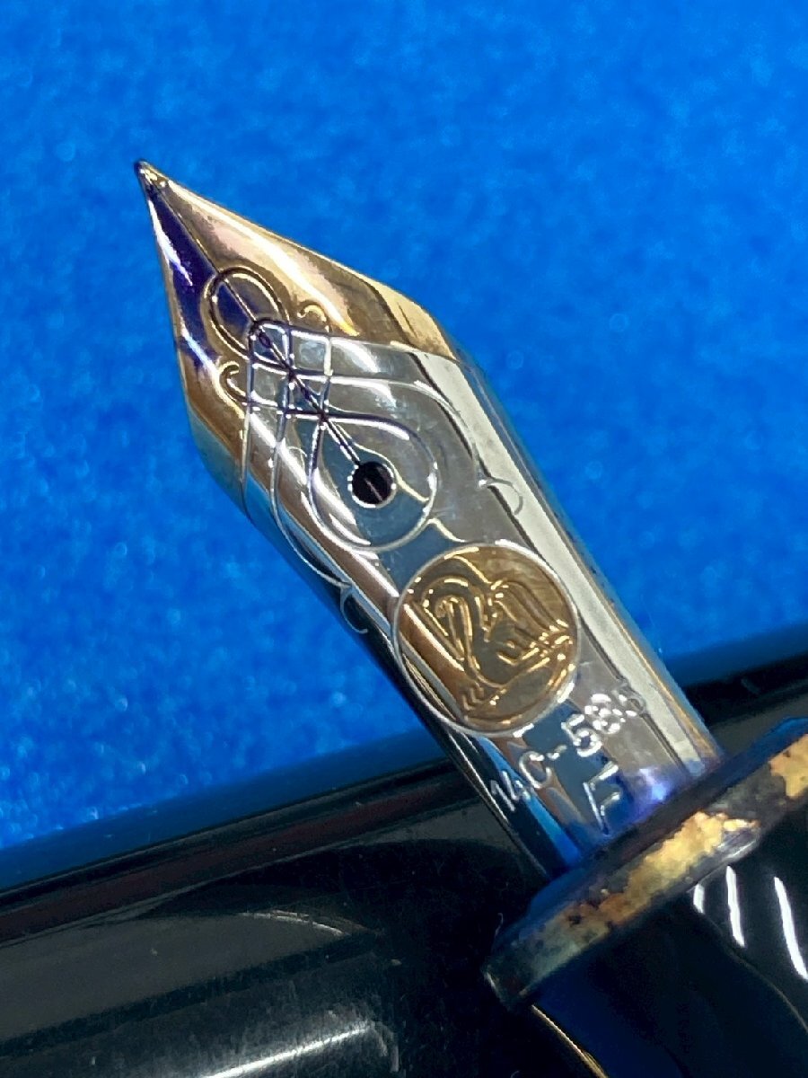 ◎PELIKAN ペリカン SOUVERAN スーベレーン GERMANY/ドイツ製 万年筆 グリーンストライプ ヴィンテージ 14C 刻印585 インクあり ③◎_画像2