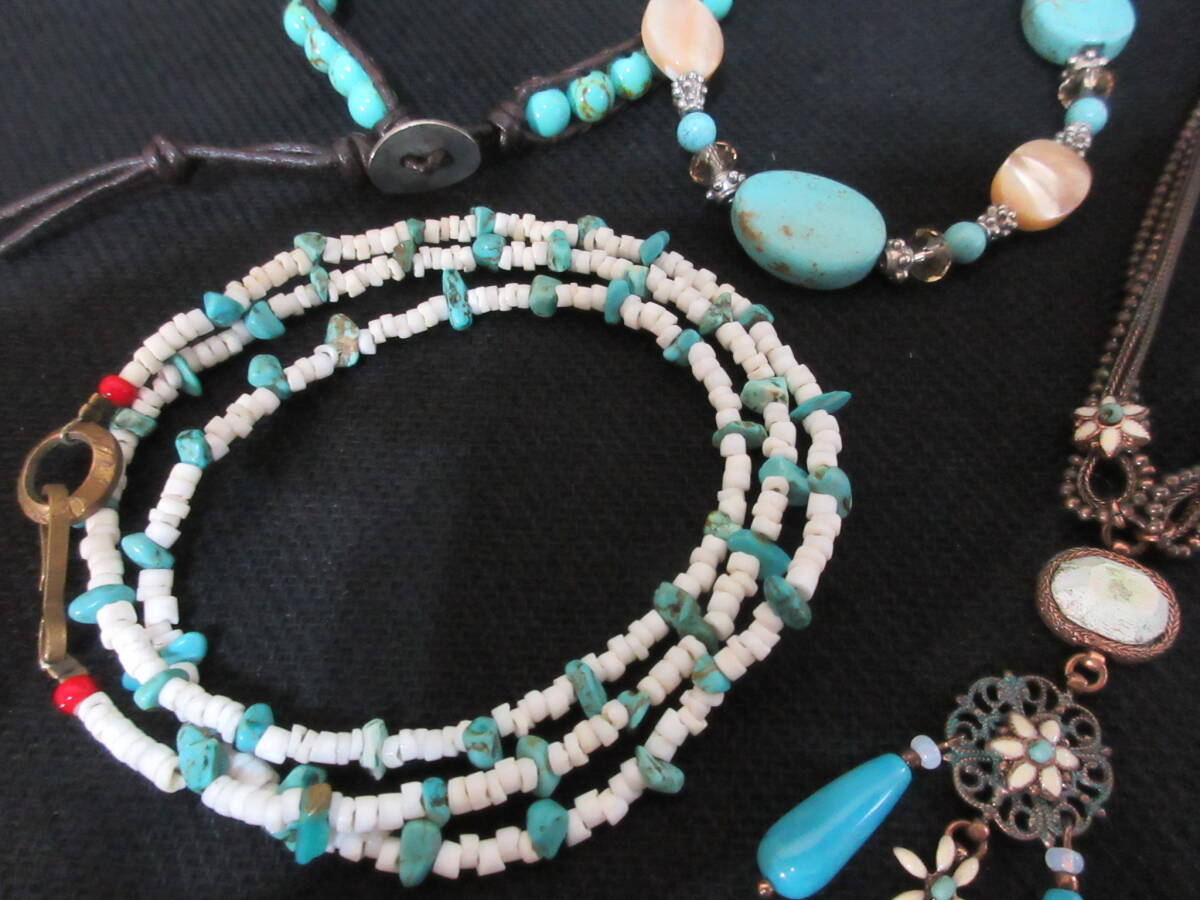＊100円～【天然石】パワーストーン トルコ石使い ターコイズカラー アクセサリー ネックレス3点＆ブレスレット2点 5点セット＊K-03_画像3