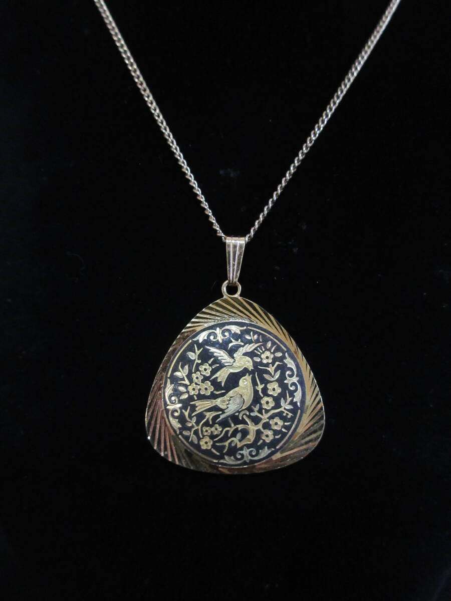 ＊100円～【象嵌】金銀 伝統工芸品 ゾウガン アクセサリー ゴールドカラー ネックレス4点＆タイピン1点 5点セット 金工/工芸＊M-85_画像7