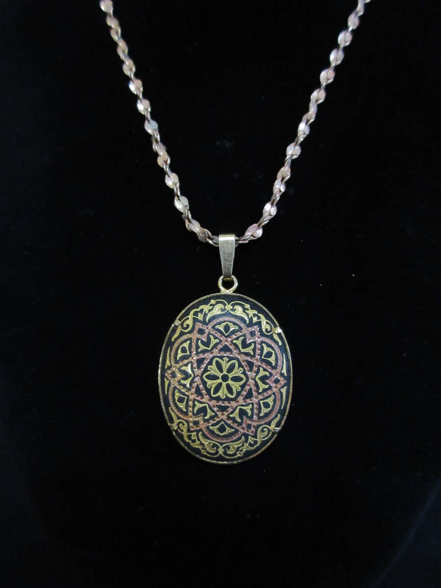 ＊100円～【象嵌】金銀 伝統工芸品 ゾウガン アクセサリー ゴールドカラー ネックレス4点＆タイピン1点 5点セット 金工/工芸＊M-85_画像8