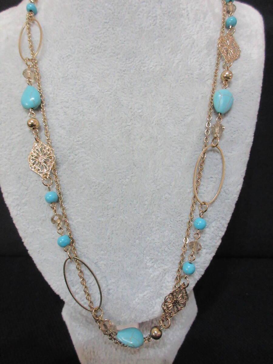 ＊100円～【天然石】パワーストーン トルコ石使い ターコイズカラー アクセサリー ネックレス3点＆ブレスレット2点 5点セット＊K-03_画像7