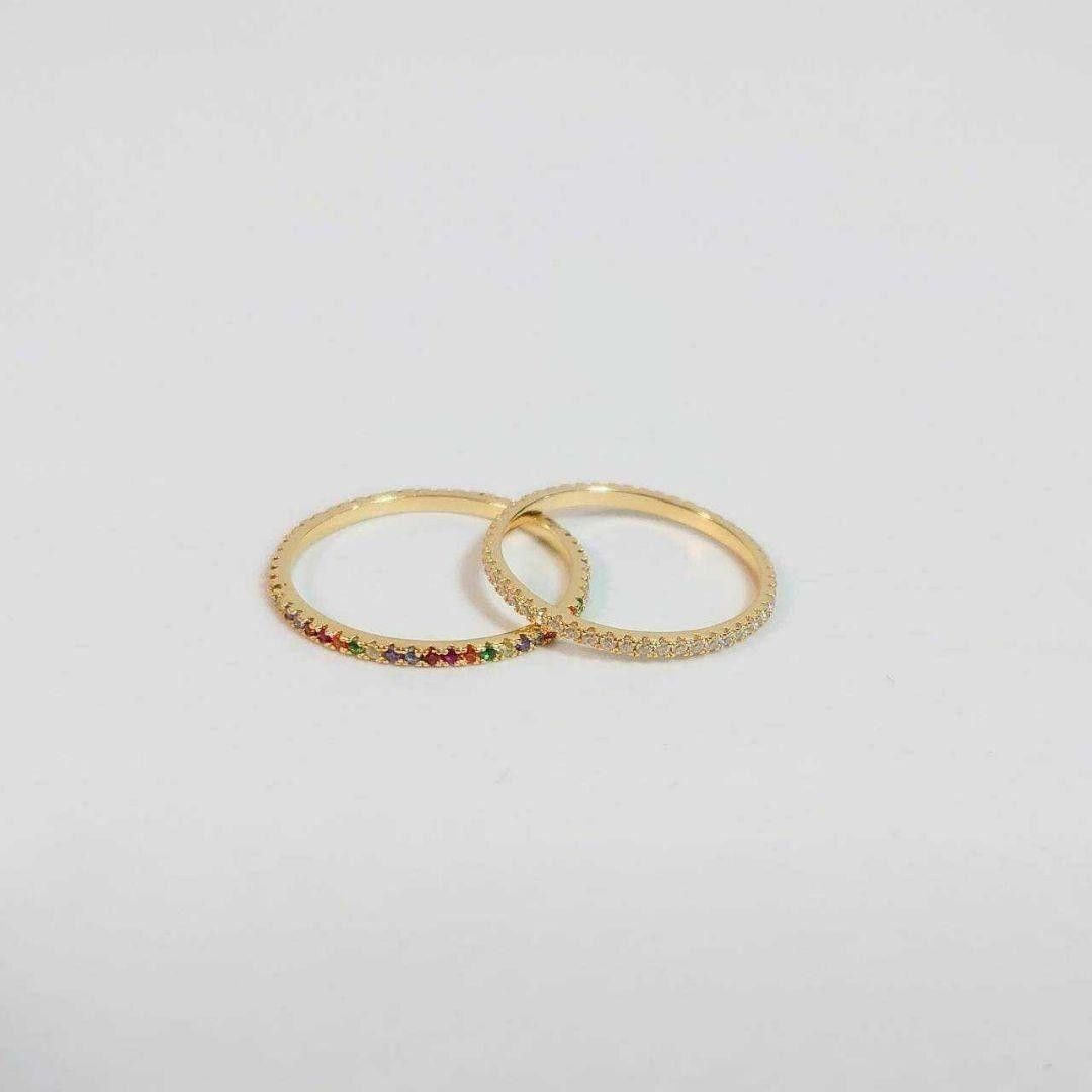 13号 リング 指輪 シンプル ラインストーン 細め カラー 上品 ゴールド エタニティ 婚約 お揃い プレゼント ペア 誕生日 _画像3