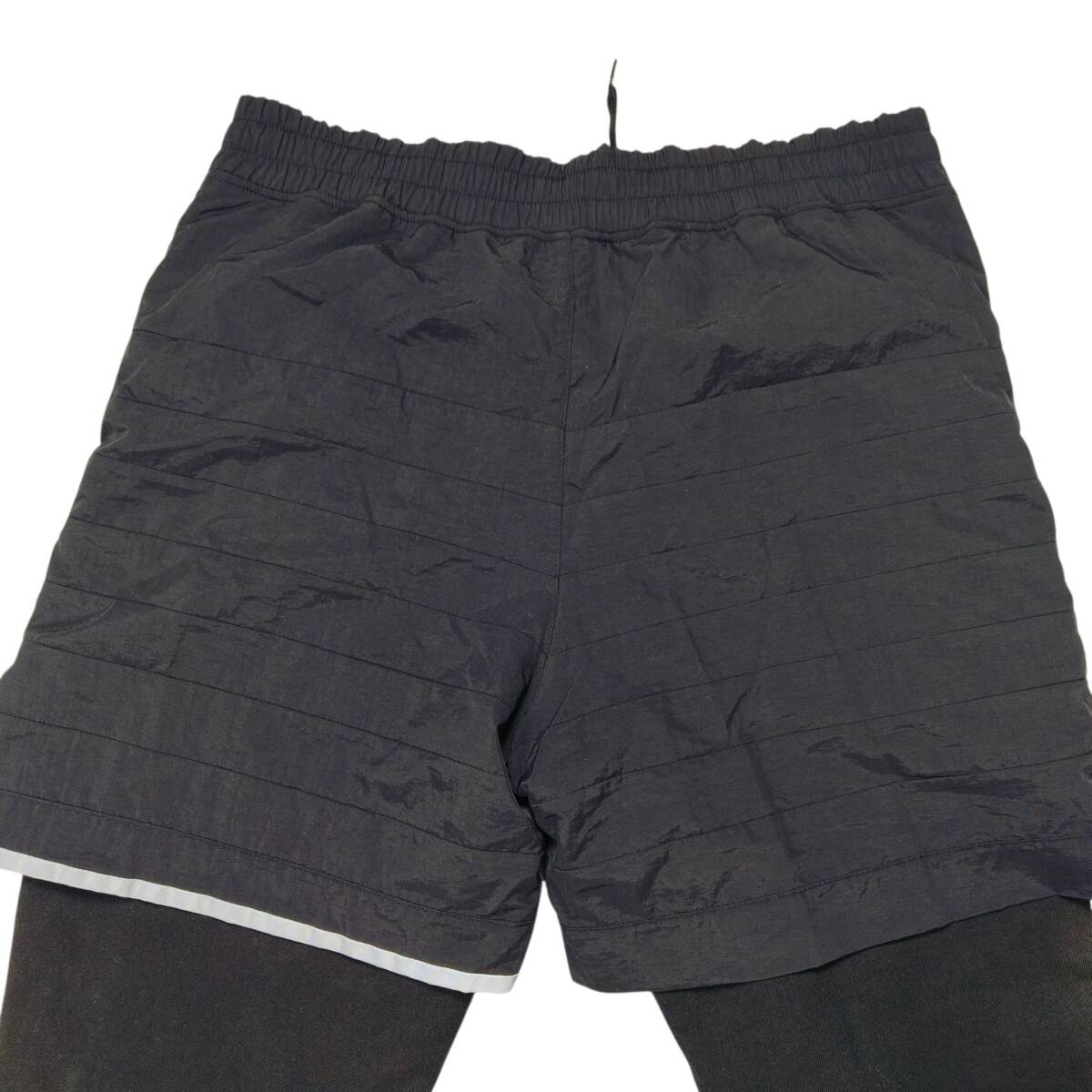 KITH NYC レイヤードパンツ Mサイズ スウェット×ナイロン ロゴ 黒 ブラック キス 裾ファスナー ウエストゴム ドローコード 裏起毛_画像4