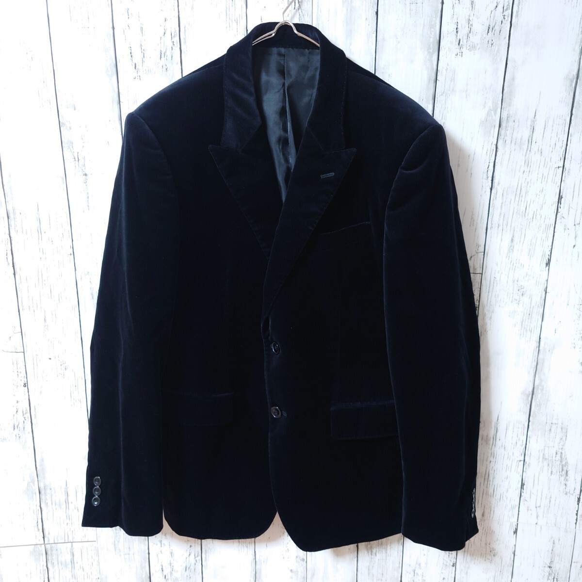 タケオキクチ テーラードジャケット ベロア ブラック 黒 シングル 2ボタン 3 Lサイズ メンズ スーツ JKT 総裏 センターベント_画像1