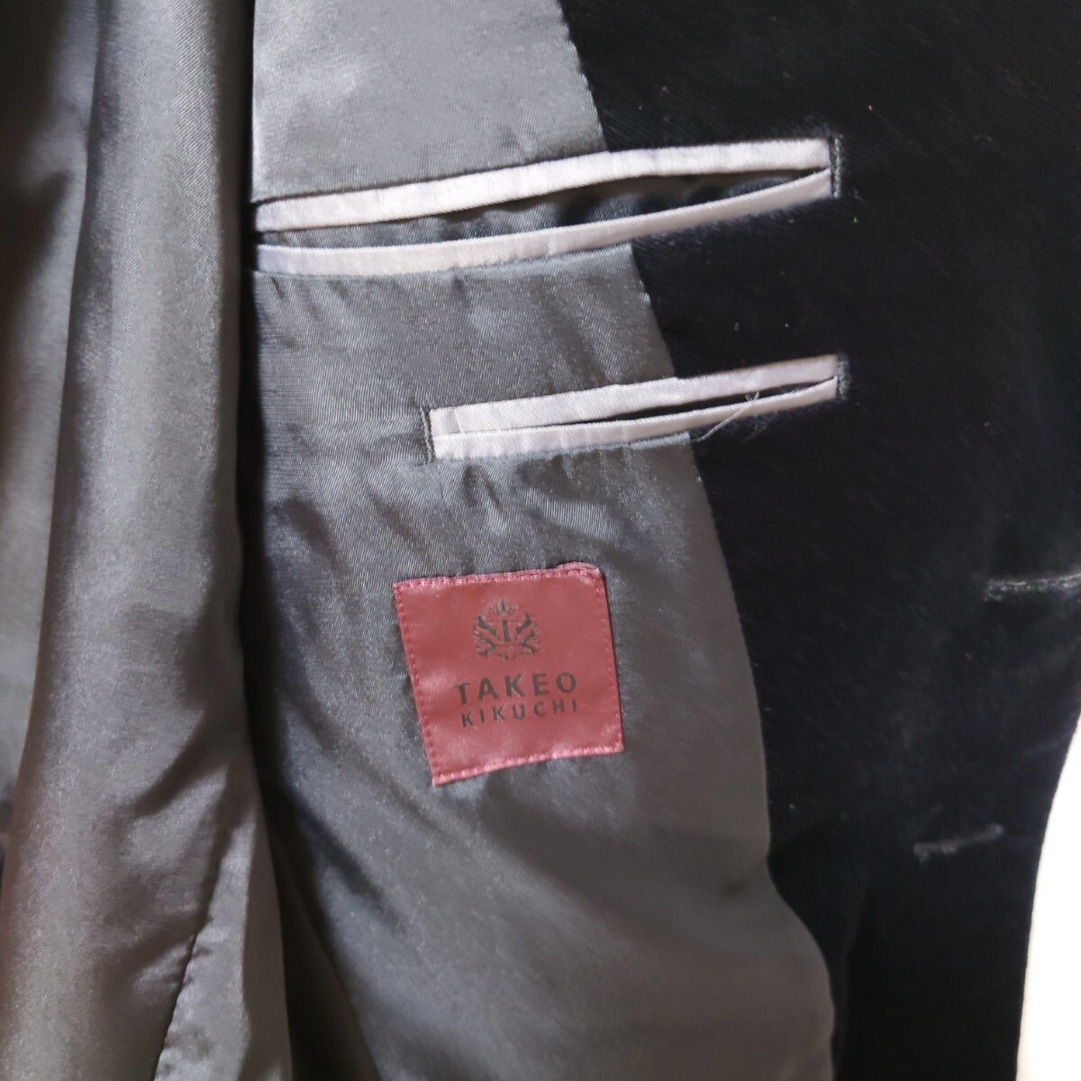 タケオキクチ テーラードジャケット ベロア ブラック 黒 シングル 2ボタン 3 Lサイズ メンズ スーツ JKT 総裏 センターベント_画像8
