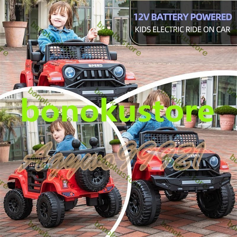 12V バッテリー駆動(dòng) 子供用 リモコン付き乗用車 ボタンスタート スイングボタン MP3 電動(dòng)車 電動(dòng)トラック 車 3歳以上 黒+赤