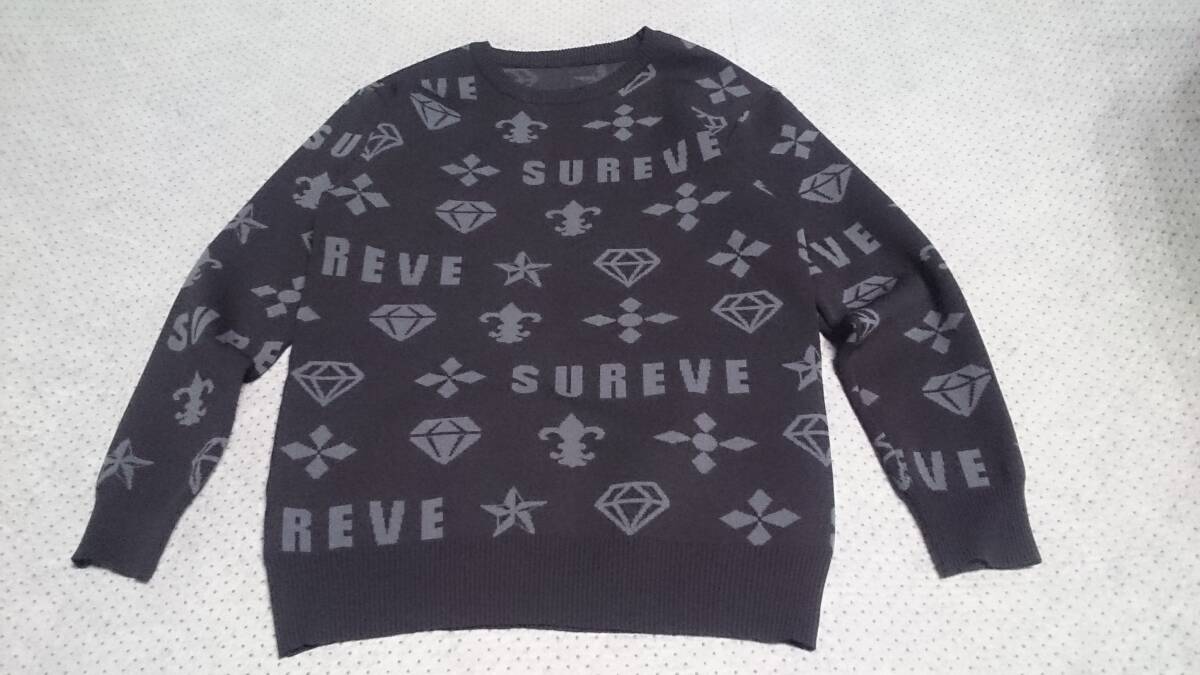 未使用級 SUREVE 軽量 ストレッチ ポリエステル ニット モノグラム風デザイン 星/スター/ダイヤ 総柄 クルーネック セーター M_画像1
