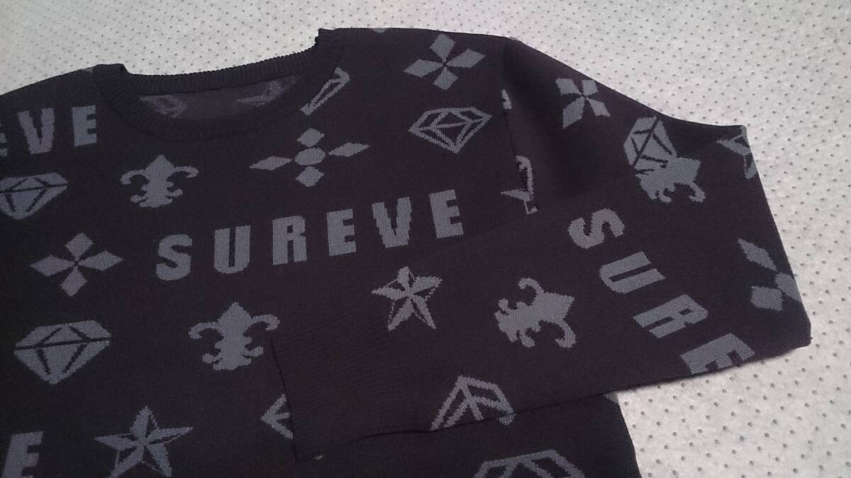 未使用級 SUREVE 軽量 ストレッチ ポリエステル ニット モノグラム風デザイン 星/スター/ダイヤ 総柄 クルーネック セーター M_画像2