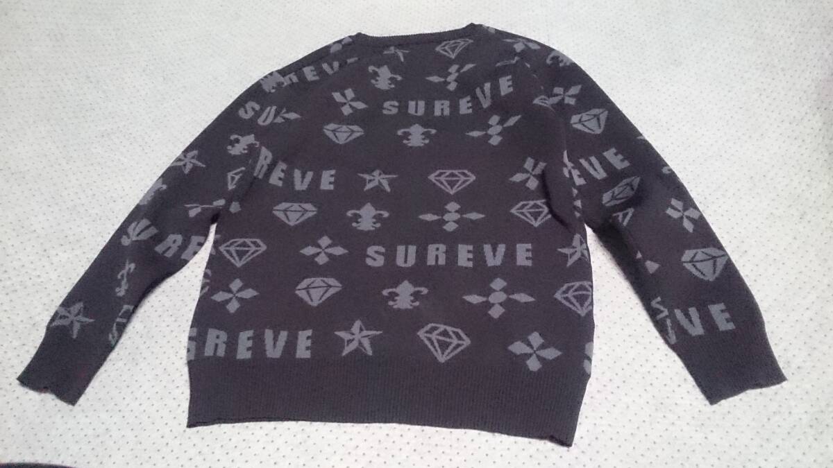 未使用級 SUREVE 軽量 ストレッチ ポリエステル ニット モノグラム風デザイン 星/スター/ダイヤ 総柄 クルーネック セーター M_画像5