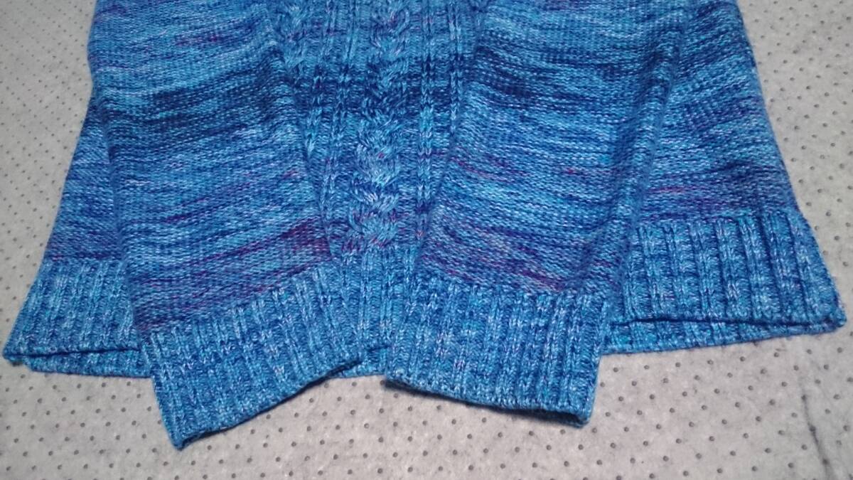中古 HALB ハルプ TETE HOMME テットオム グラデーション風 総柄 ケーブル編 ニット ウール/アクリル Vネック セーター 青紺/インディゴ M_画像4