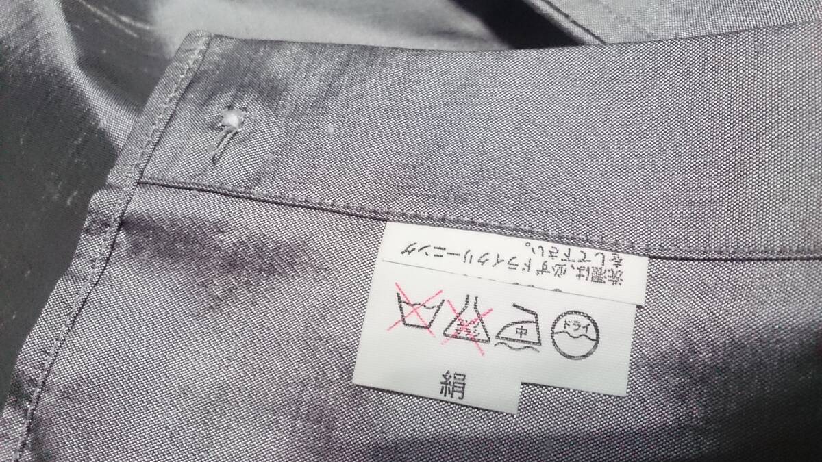 TAILOR ＆ CUTTER kazunari Arita 光沢 ジャガード風/サテン生地 絹/SILK/シルク ランダム/ボーダー柄 7B ドレス シャツ 銀/シルバー M位_画像4