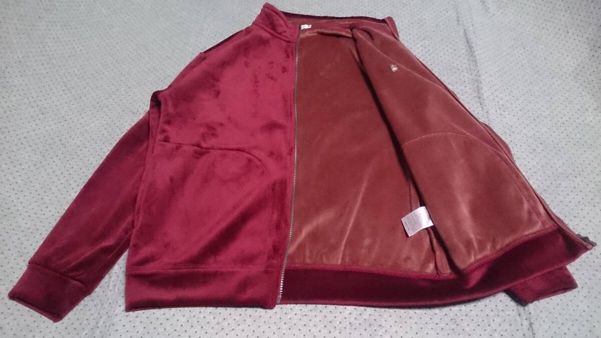 未使用級 Hush Puppies ハッシュパピー 微光沢 ストライプ柄 ベロア調 ボンディングタイプ/1枚物 ジップ ジャケット エンジ/ワイン/濃赤 M_画像5