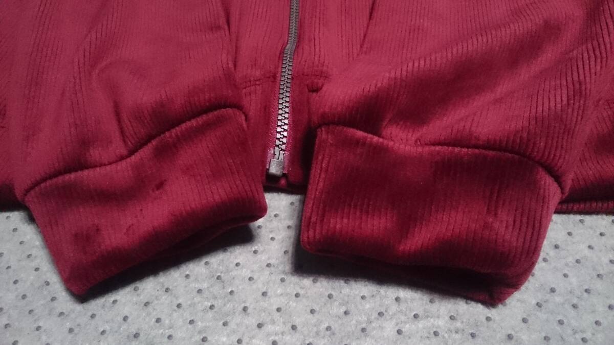 未使用級 Hush Puppies ハッシュパピー 微光沢 ストライプ柄 ベロア調 ボンディングタイプ/1枚物 ジップ ジャケット エンジ/ワイン/濃赤 M_画像6