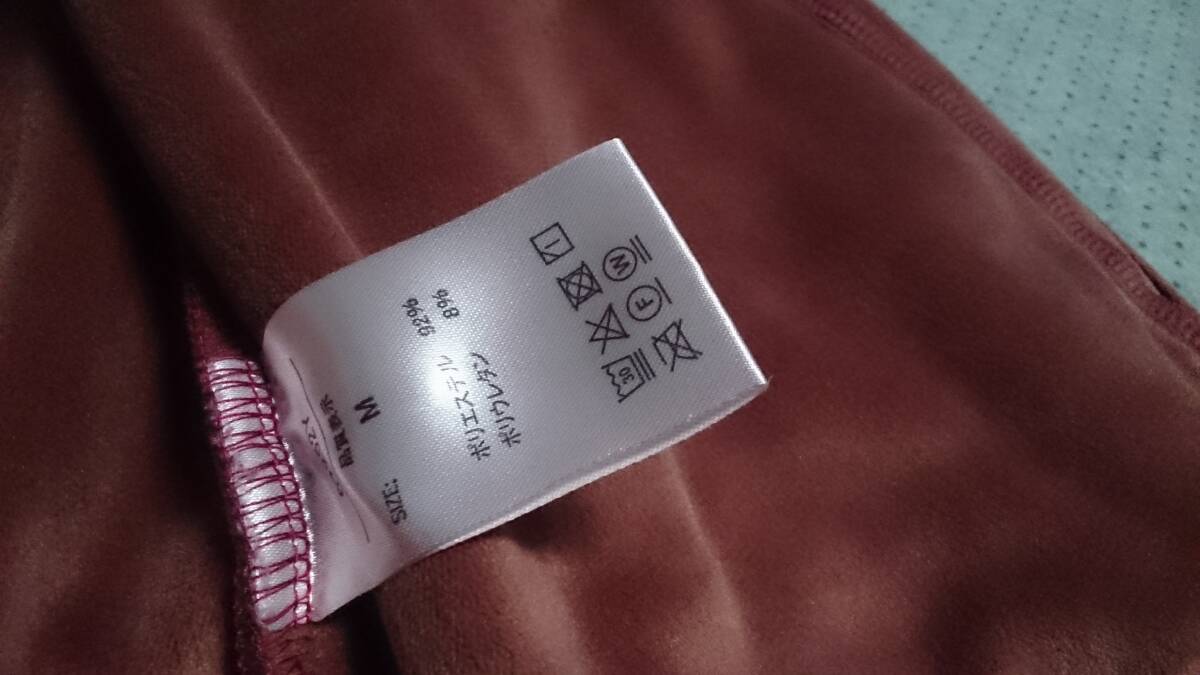 未使用級 Hush Puppies ハッシュパピー 微光沢 ストライプ柄 ベロア調 ボンディングタイプ/1枚物 ジップ ジャケット エンジ/ワイン/濃赤 M_画像7