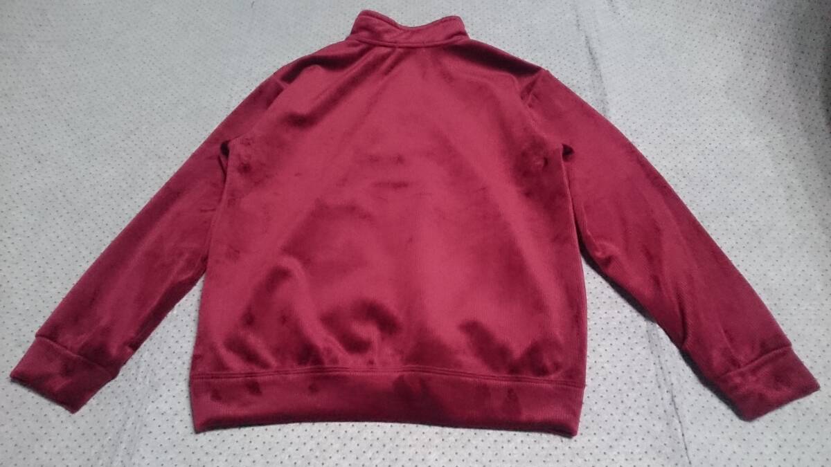 未使用級 Hush Puppies ハッシュパピー 微光沢 ストライプ柄 ベロア調 ボンディングタイプ/1枚物 ジップ ジャケット エンジ/ワイン/濃赤 M_画像8