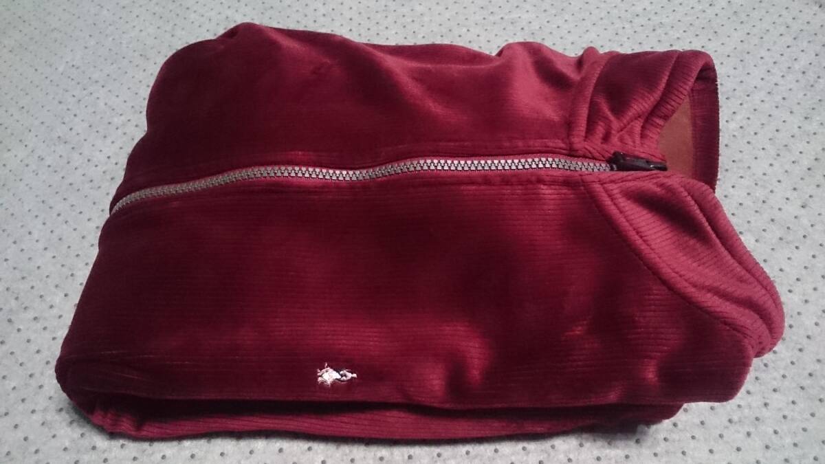 未使用級 Hush Puppies ハッシュパピー 微光沢 ストライプ柄 ベロア調 ボンディングタイプ/1枚物 ジップ ジャケット エンジ/ワイン/濃赤 M_画像9