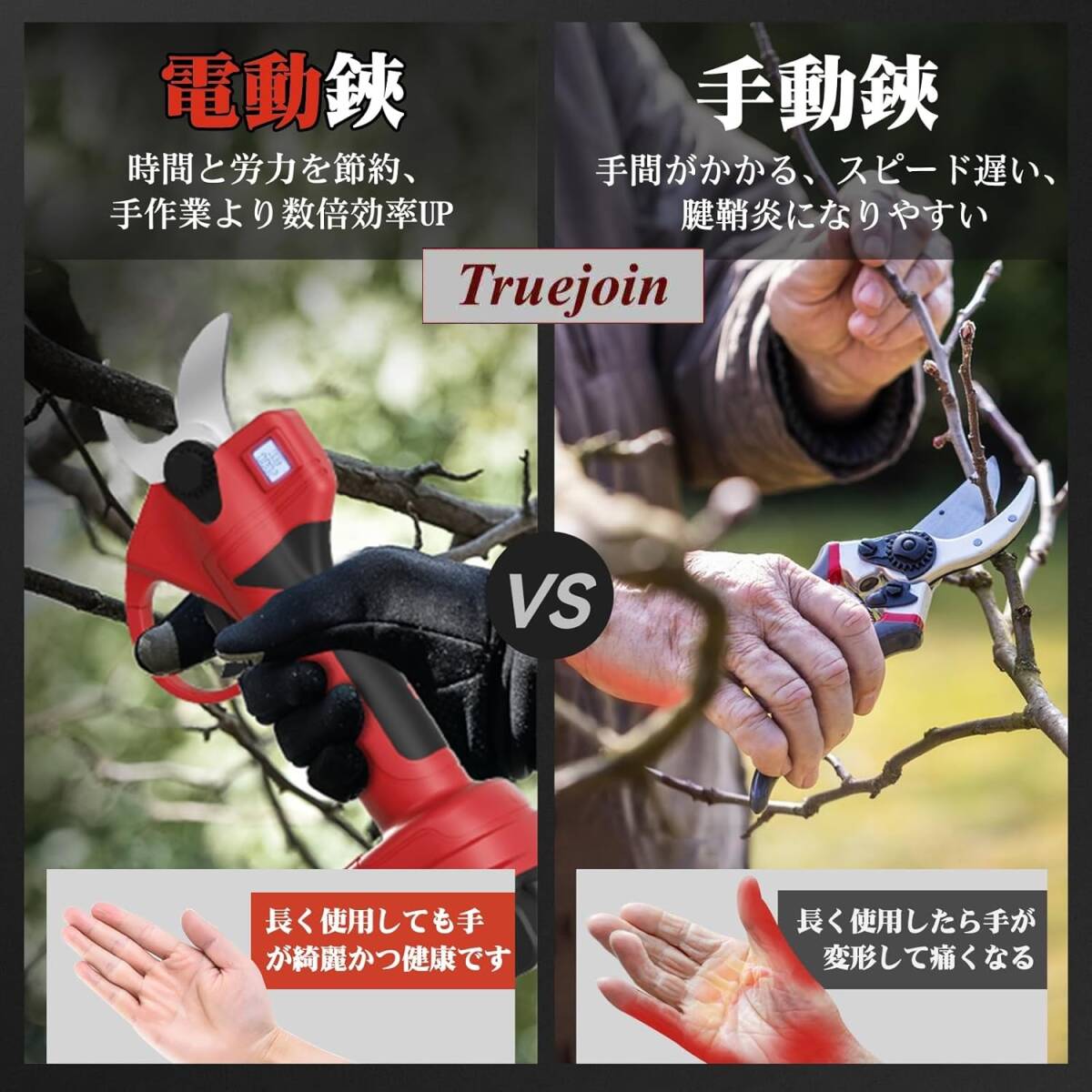電動剪定バサミ 18V切断径30mmのコードレス 造園会社監修 剪定バサミ 充電式剪定バサミ 2段階開き角度調節可 マキタ18V互換 3000mAh_画像5